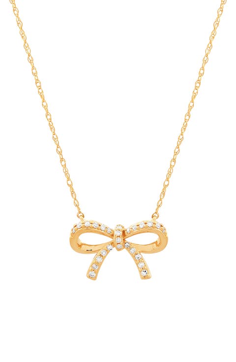 14K Yellow Gold Diamond Bow Pendant Necklace