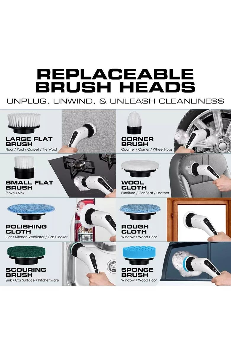 Luminuxe Electric Spin Multi-Surface Scrubber Cleaning Brush with Adjustable Handle, Alternate, color, White