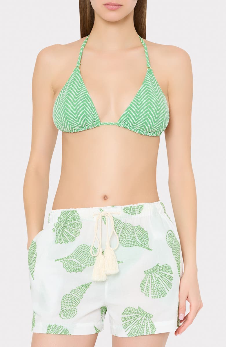 Milly Corried Embroidered Tie Waist Shorts, Alternate, color, White/ Green
