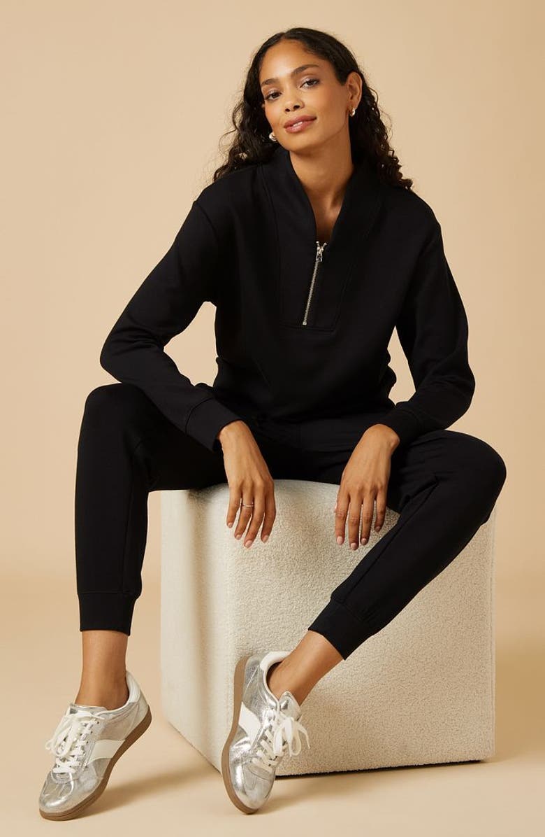 Softies Athleisure DreamTech 1/4 Zip Jogger Set, Alternate, color, Black
