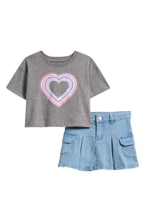 Kids' Graphic T-Shirt & Denim Skirt Set (Toddler)