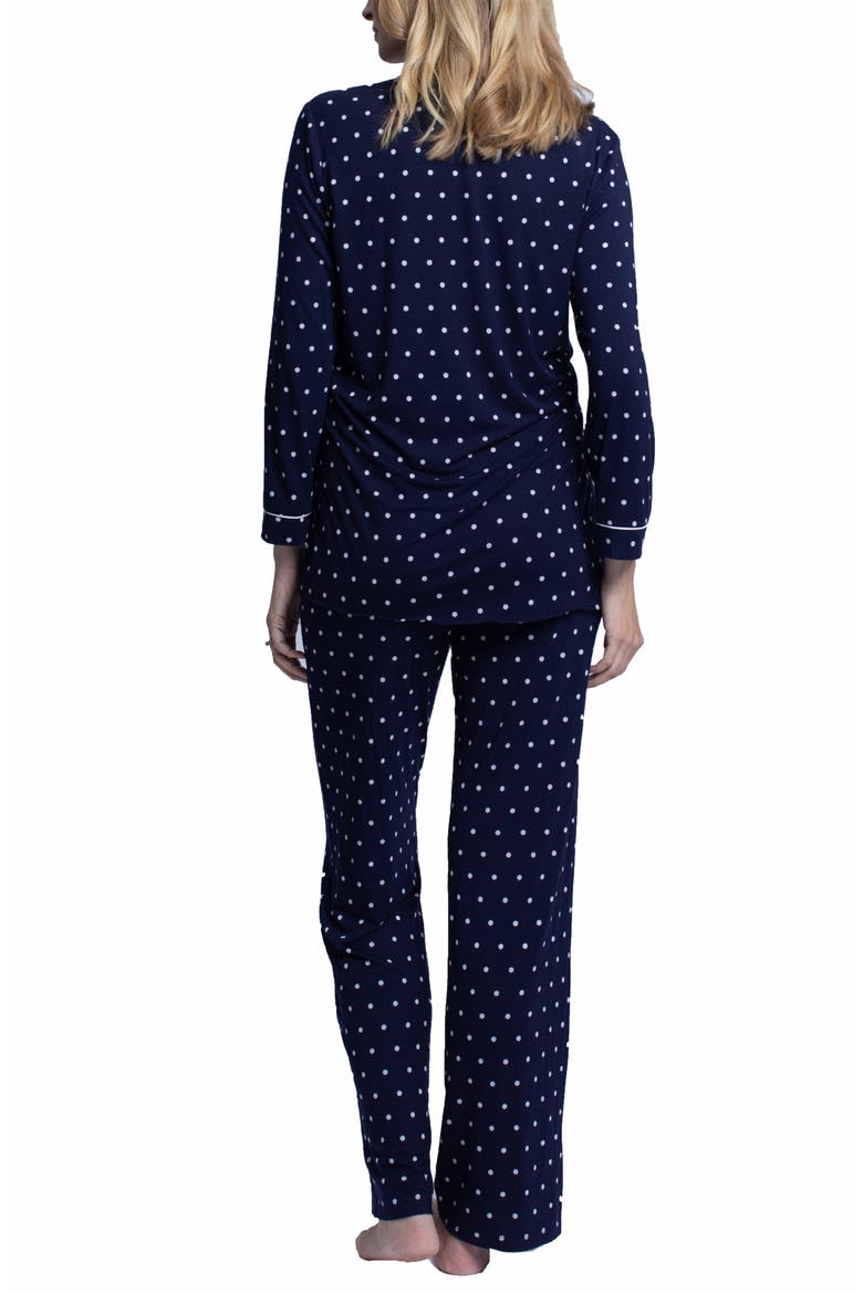 Polka Dot Maternity/Nursing Pajamas & Baby Wrap Set, Alternate, color, NAVY/ SPOTS