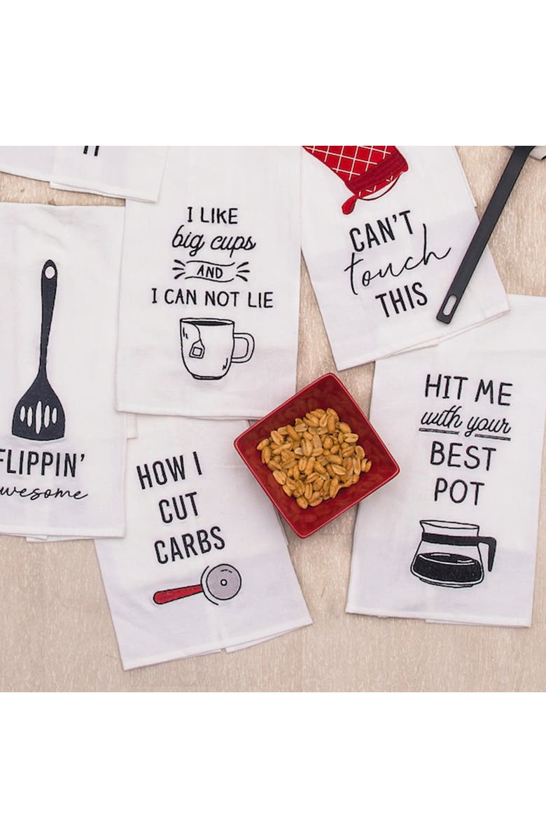 C&F Home Cut Carbs Pizza Fun Phrases Kitchen Embroidered Hand Towel, Alternate, color, Black