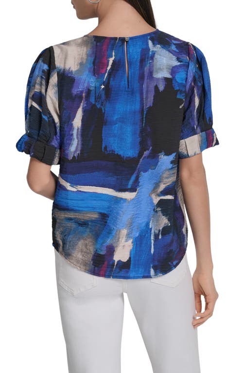Dkny Abstract Zebra Print Voile Top In Blue