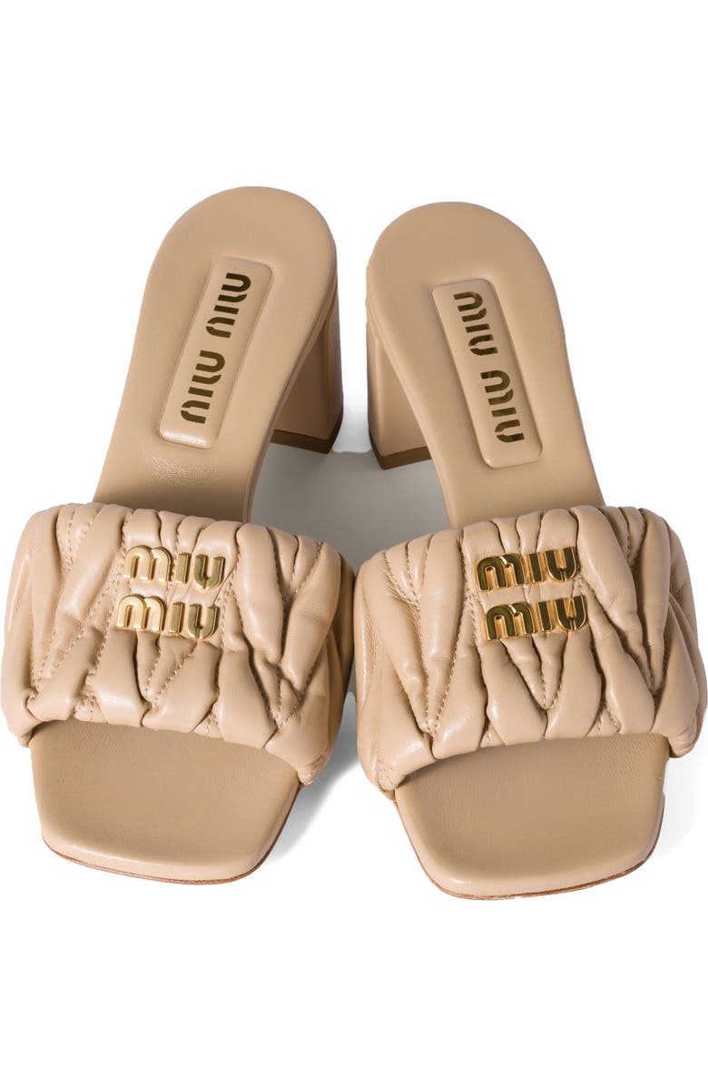Miu Miu Matelassé Block Heel Slide Sandal, Alternate, color, Sabbia