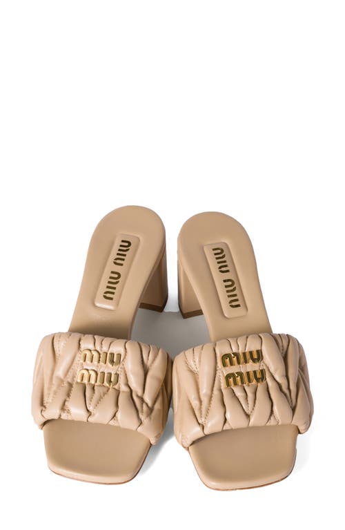 Shop Miu Miu Matelassé Block Heel Slide Sandal In Sabbia