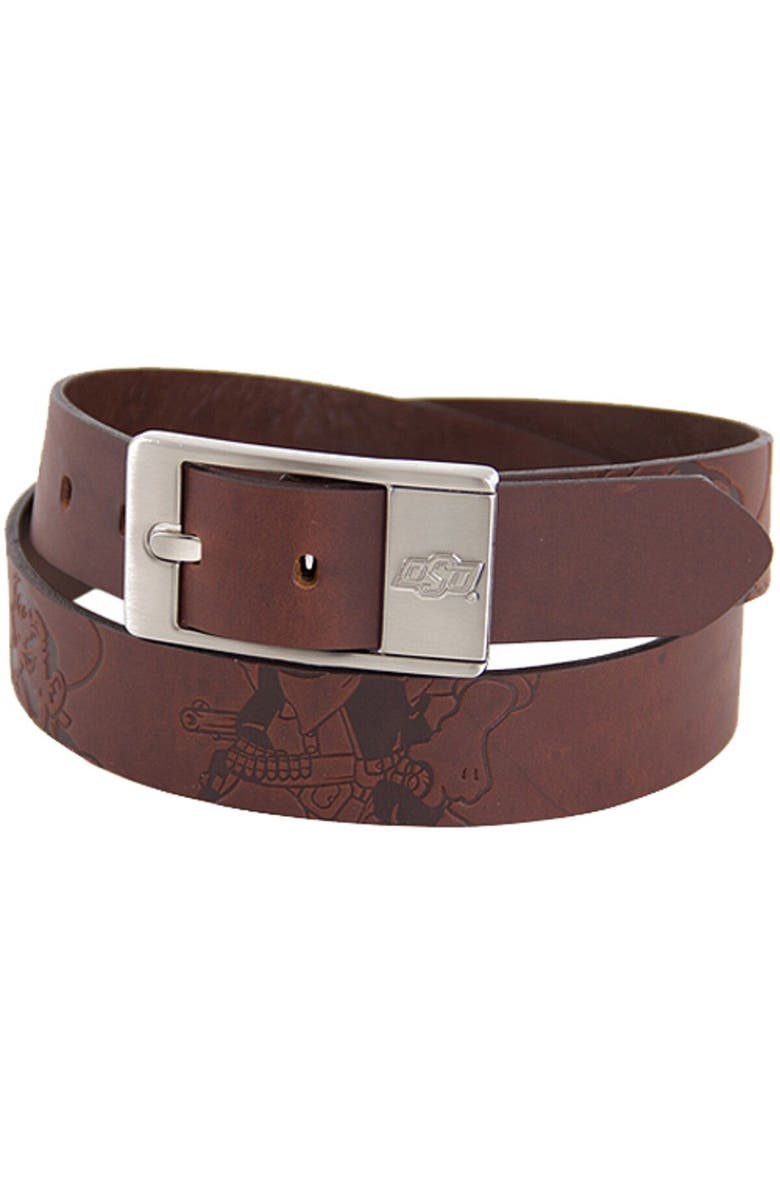EAGLES WINGS Oklahoma State Cowboys Brandish Leather Belt - Brown, Main, color, Brown