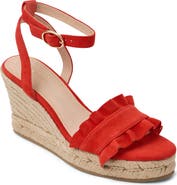 Jack Rogers Rozette Ruffle Espadrille Ankle Strap Platform Wedge Sandal
