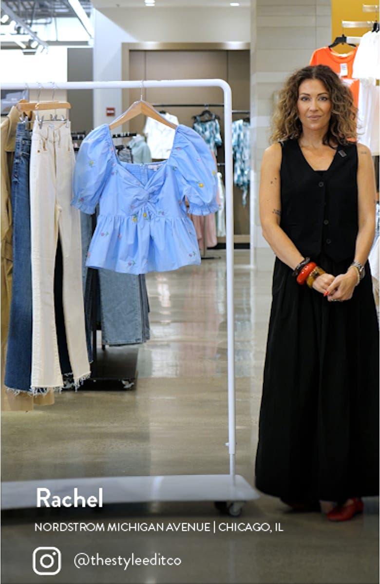 Floral Embroidered Puff Sleeve Babydoll Top, sales video thumbnail