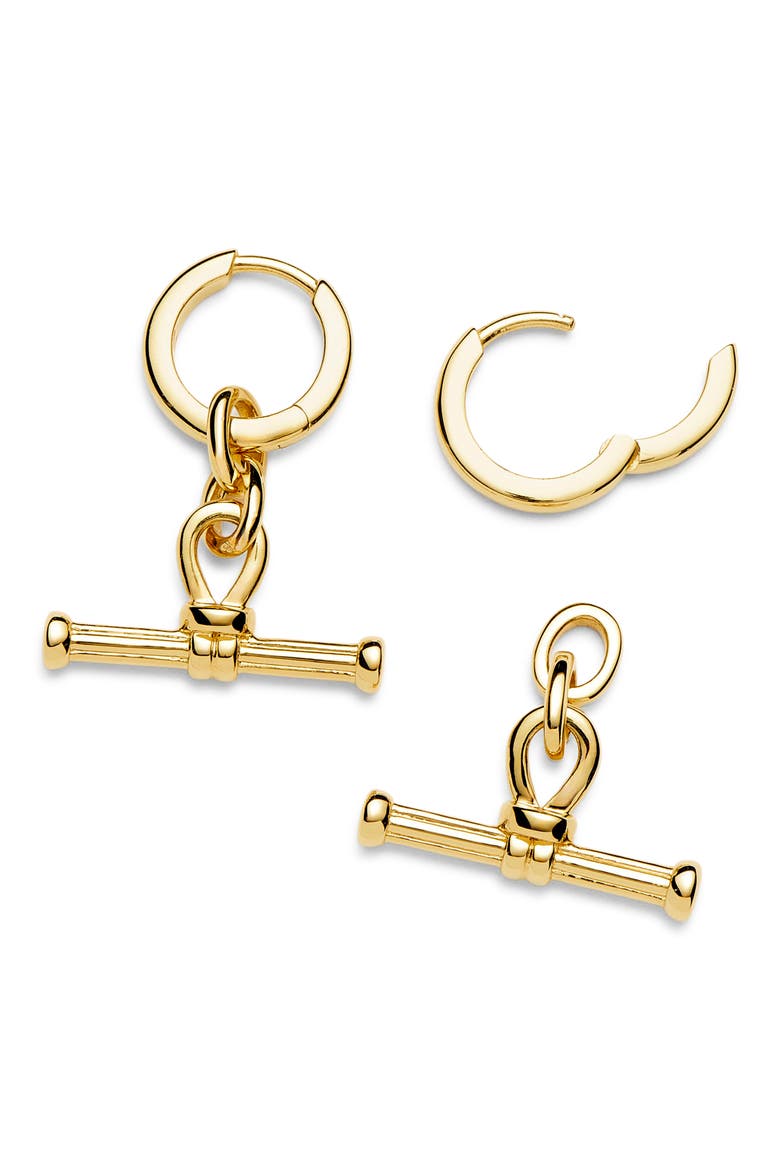 Ridge T-Bar Drop Hoop Earrings, Alternate, color, GOLD