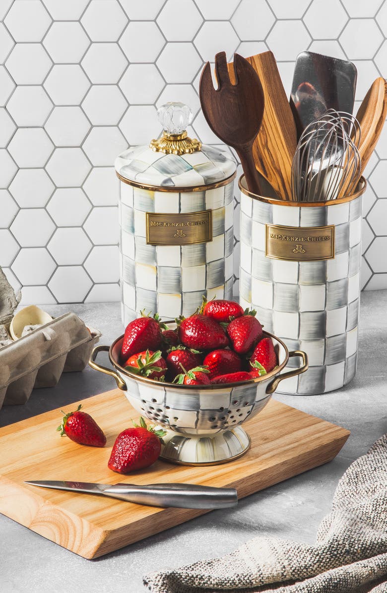 MACKENZIE CHILDS Sterling Check Utensil Holder, Alternate, color, Grey/ White