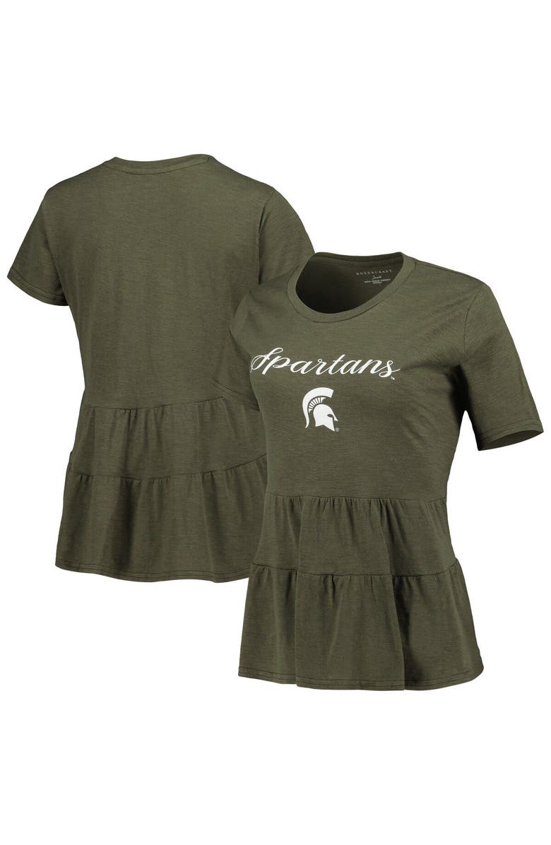 BOXERCRAFT Women's Olive Michigan State Spartans Willow Ruffle-Bottom T-Shirt, Main, color, Green
