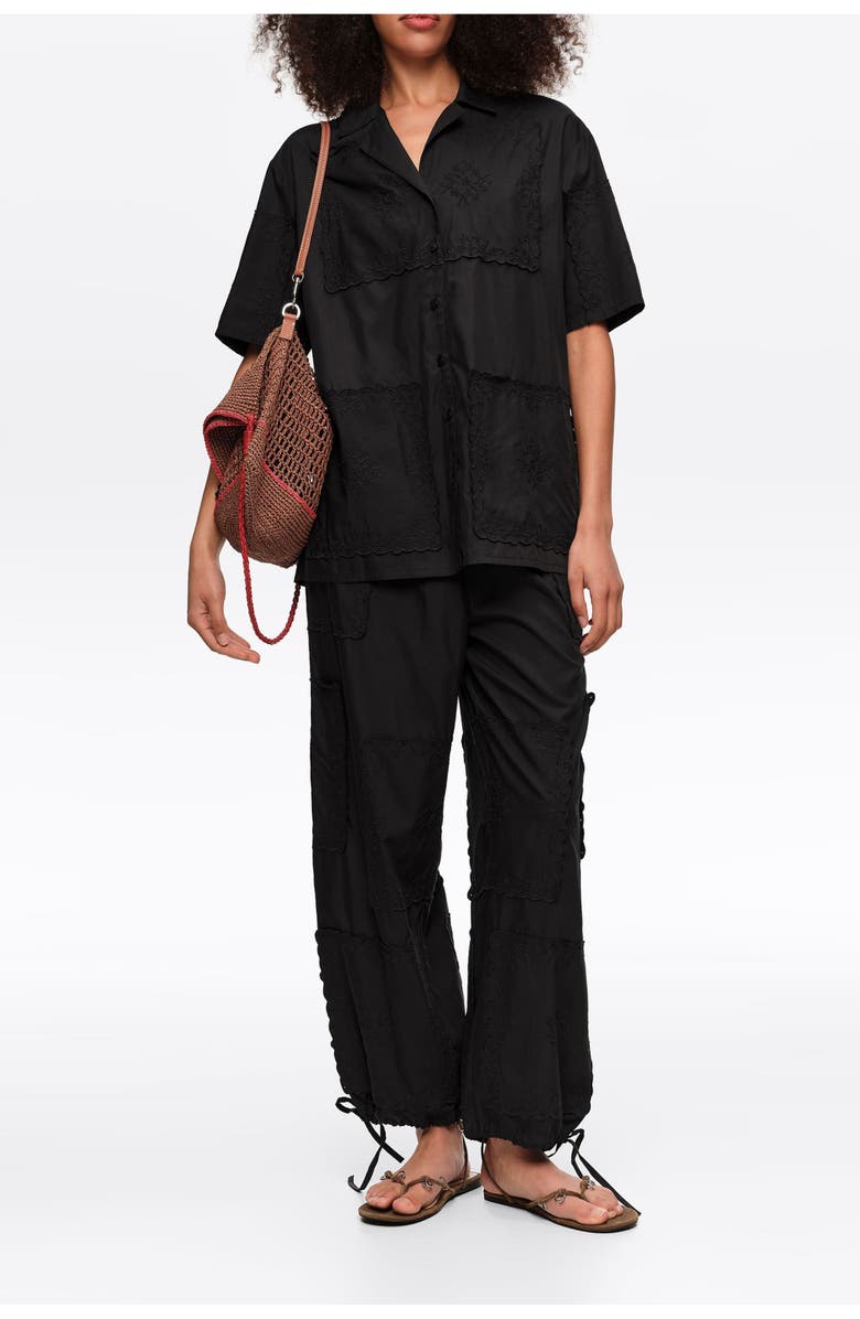 Bimba y Lola Scarf-Embroidered Patchwork Trousers, Alternate, color, Black