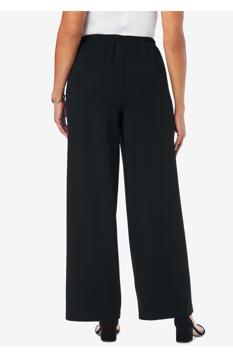 Jessica London Stretch Knit Crepe Wide Leg Pant, Alternate, color, Black