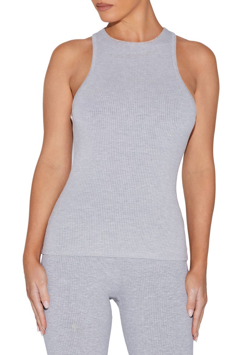 Racerback Rib Tank, Main, color, HEATHER GREY