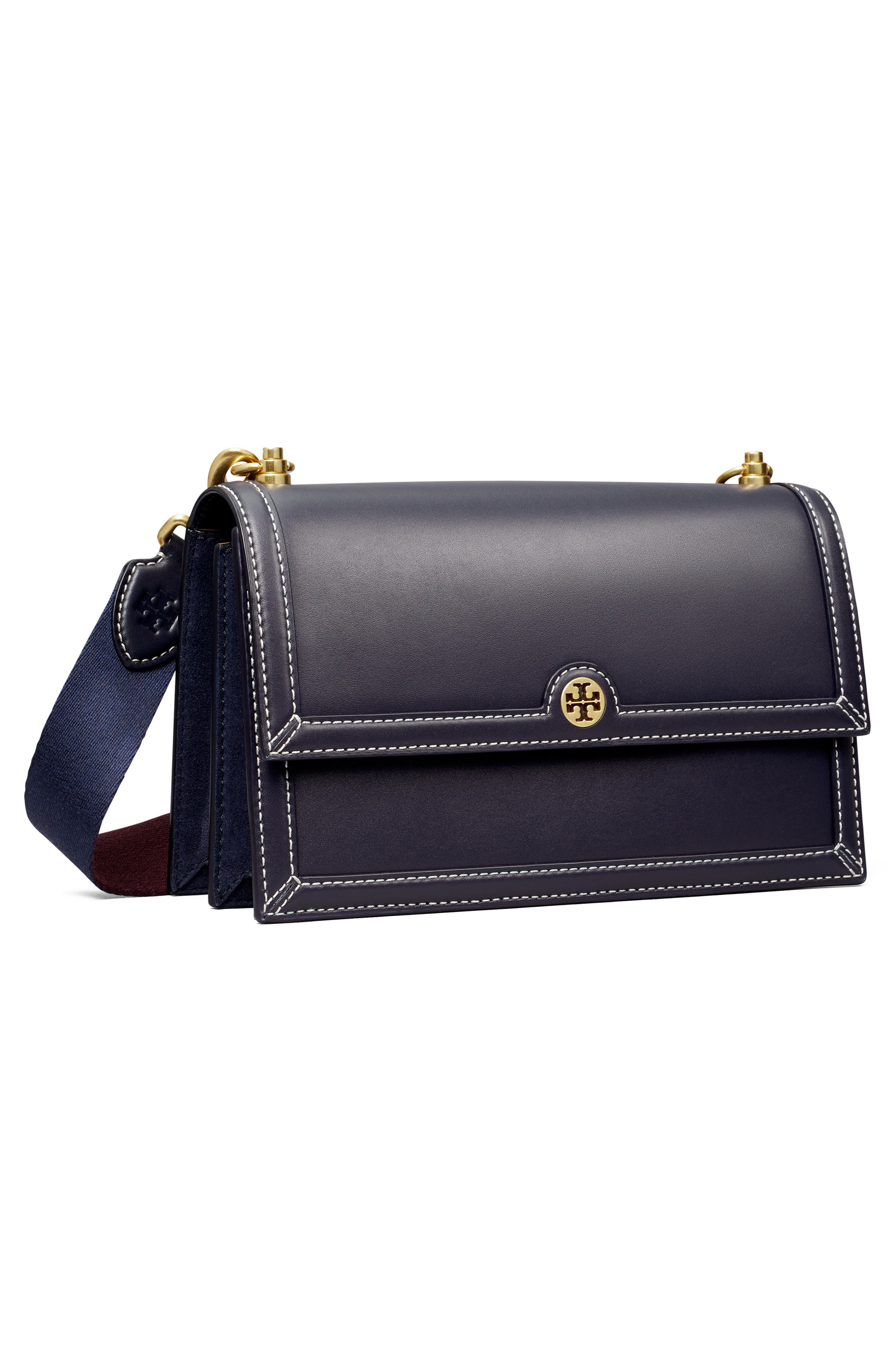 T Monogram Leather Shoulder Bag, Alternate, color, MIDNIGHT