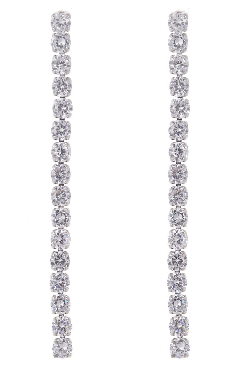 ZAXIE By Stefanie Taylor Cubic Zirconia Linear Earrings, Main, color, Silver