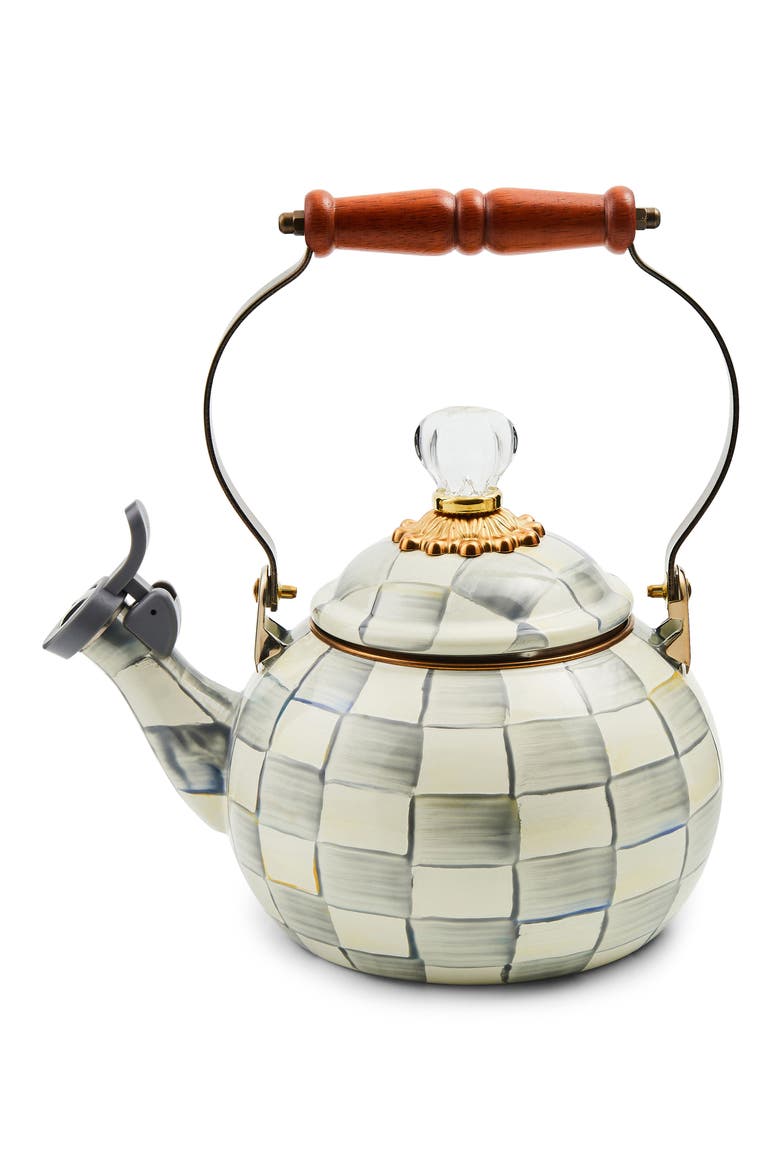 Sterling Check® Enameled Steel 2-Quart Whistling Tea Kettle, Main, color, GREY/WHITE