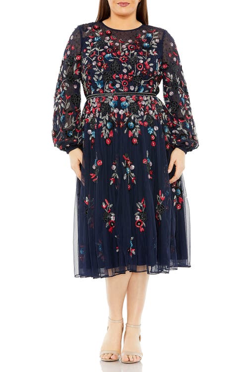 Mac Duggal Long Sleeve Beaded Cocktail Dress In Midnight