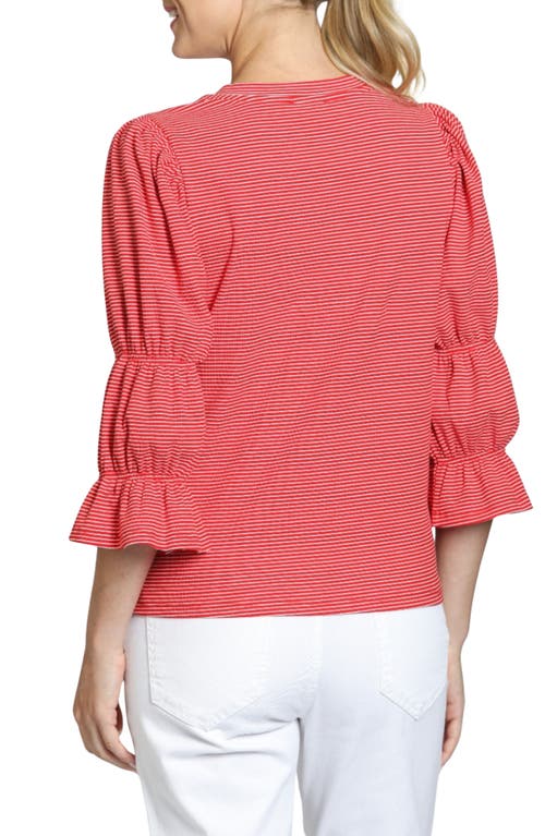 Apny Stripe V-neck Top In Red/white
