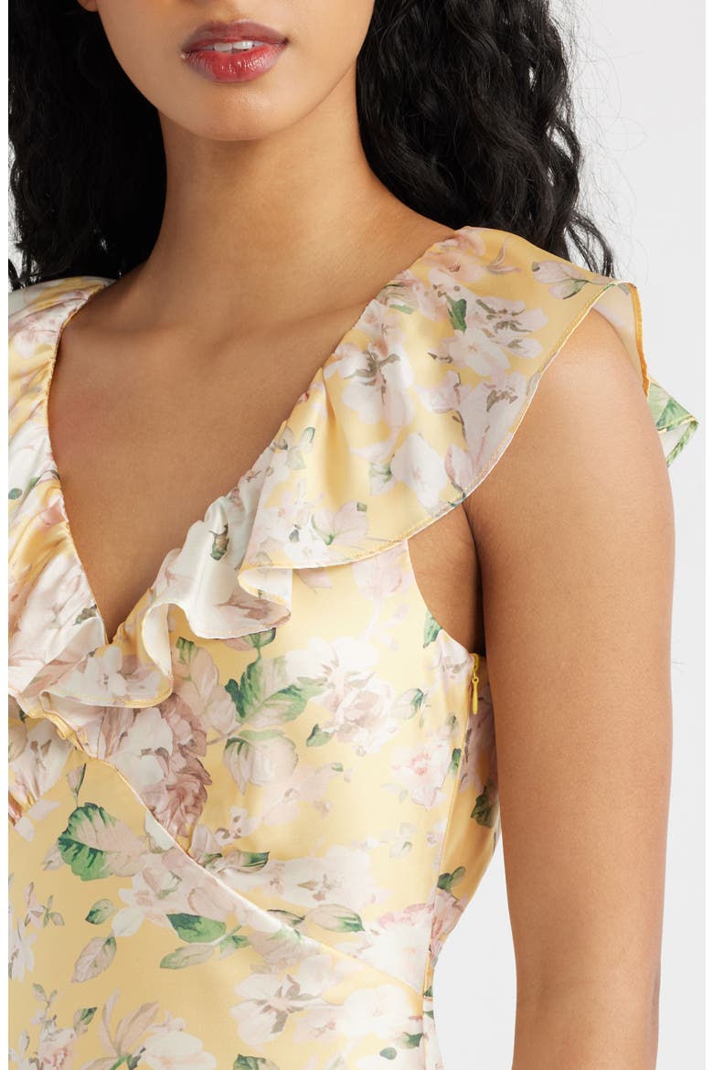 Carter Ruffle Neck Tie Back Maxi Dress, Alternate, color, YELLOW FLORAL