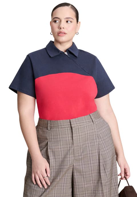 Asym Zipper Neck Polo Shirt