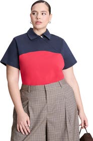 ELOQUII Asym Zipper Neck Polo Shirt