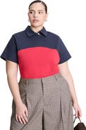 ELOQUII Asym Zipper Neck Polo Shirt