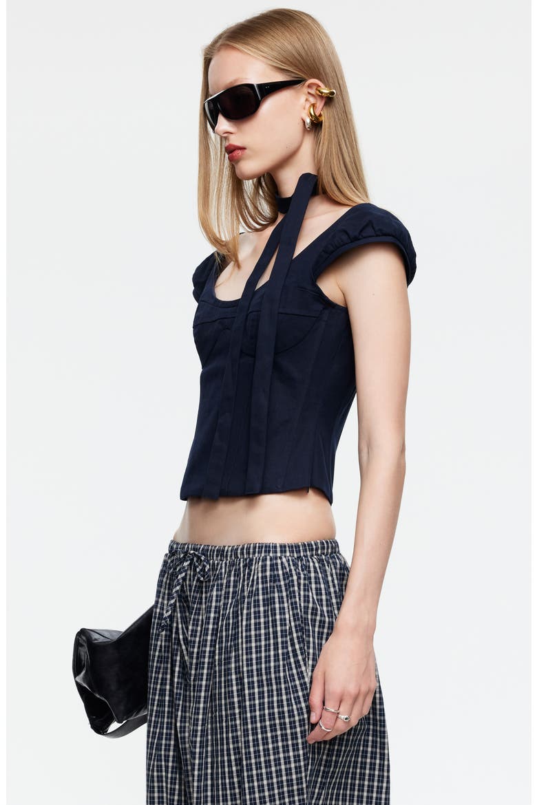 Inzio Cotton Corset Top & Scarf Set, Alternate, color, NAVY