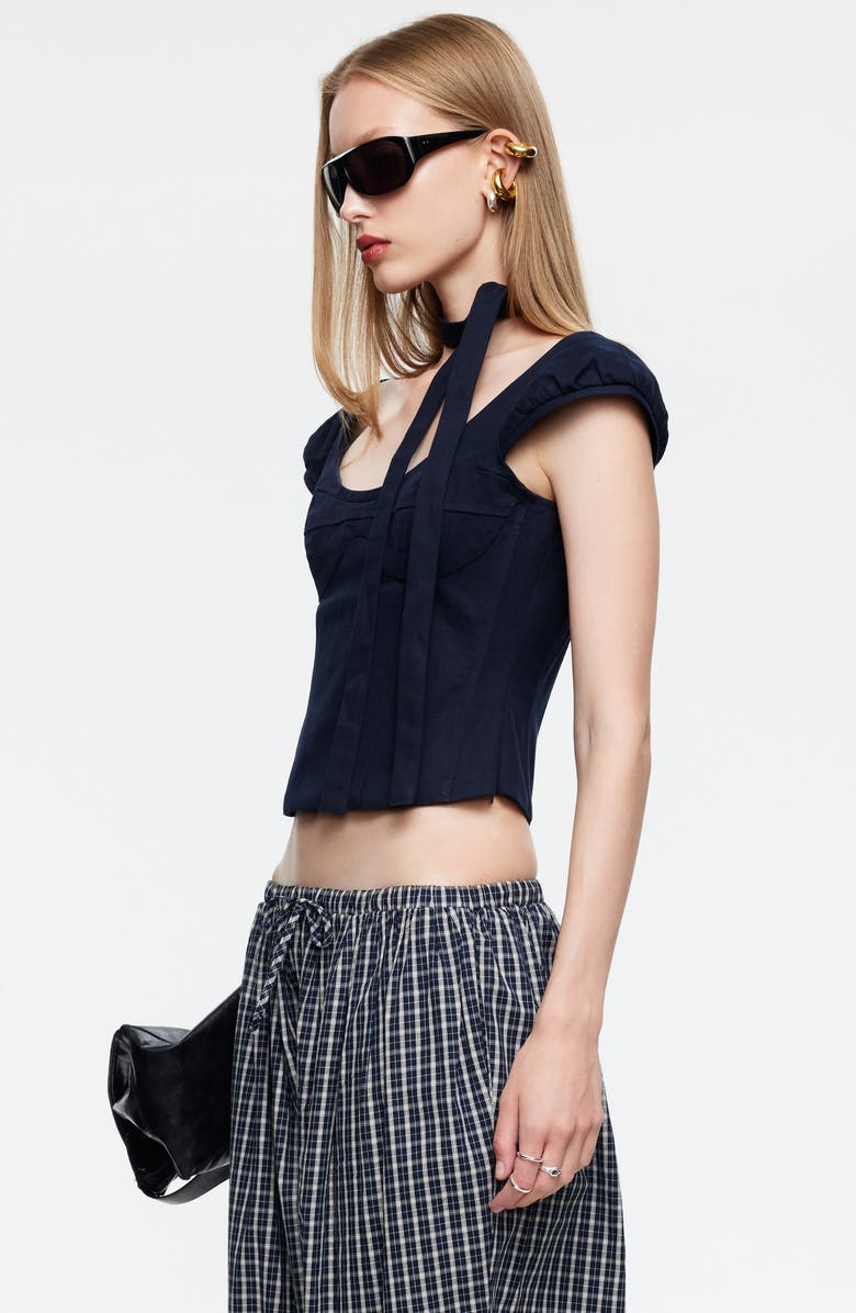 LIONESS Inzio Cotton Corset Top & Scarf Set, Alternate, color, Navy