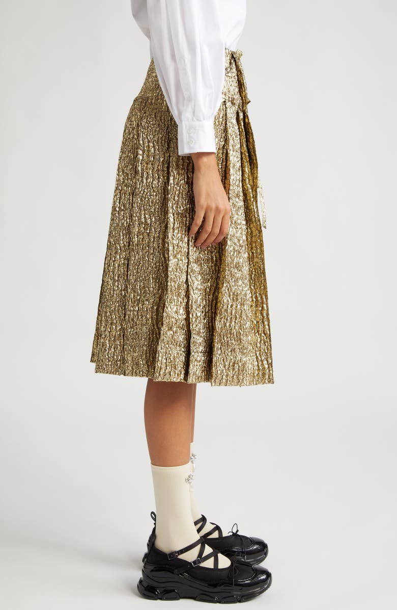 Simone Rocha Pleated Metallic Cloqué Midi Skirt with Ties, Alternate, color,
