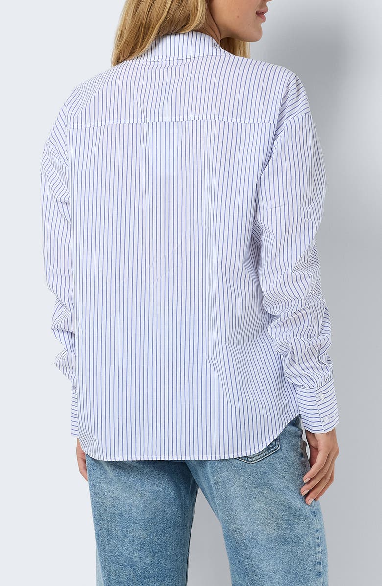 Noisy may Jada Stripe Cotton Blend Button-Up Shirt, Alternate, color, Bright White Stripes