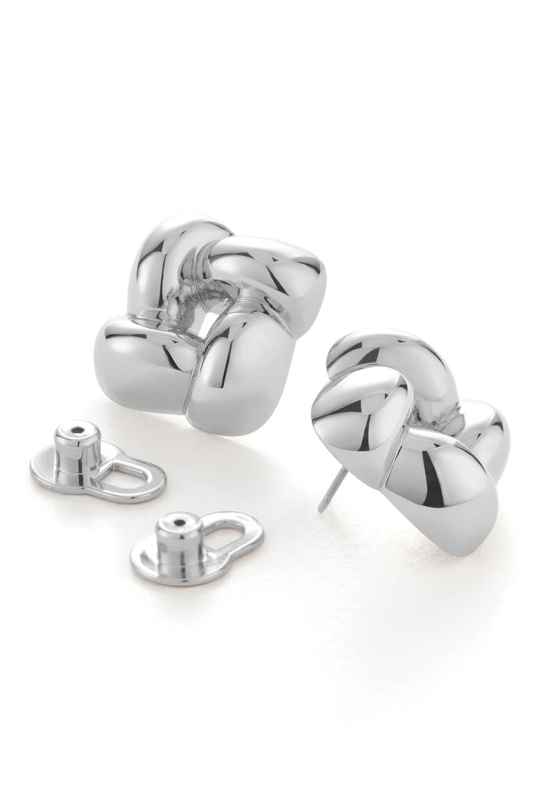 Small Woven Square Earrings, Alternate, color, HIGH POLISH SILVER