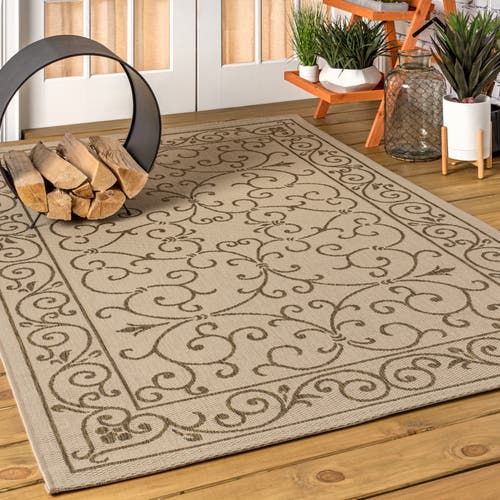 Jonathan Y Charleston Vintage Filigree Textured Weave Indoor/outdoor Area Rug In Beige/brown