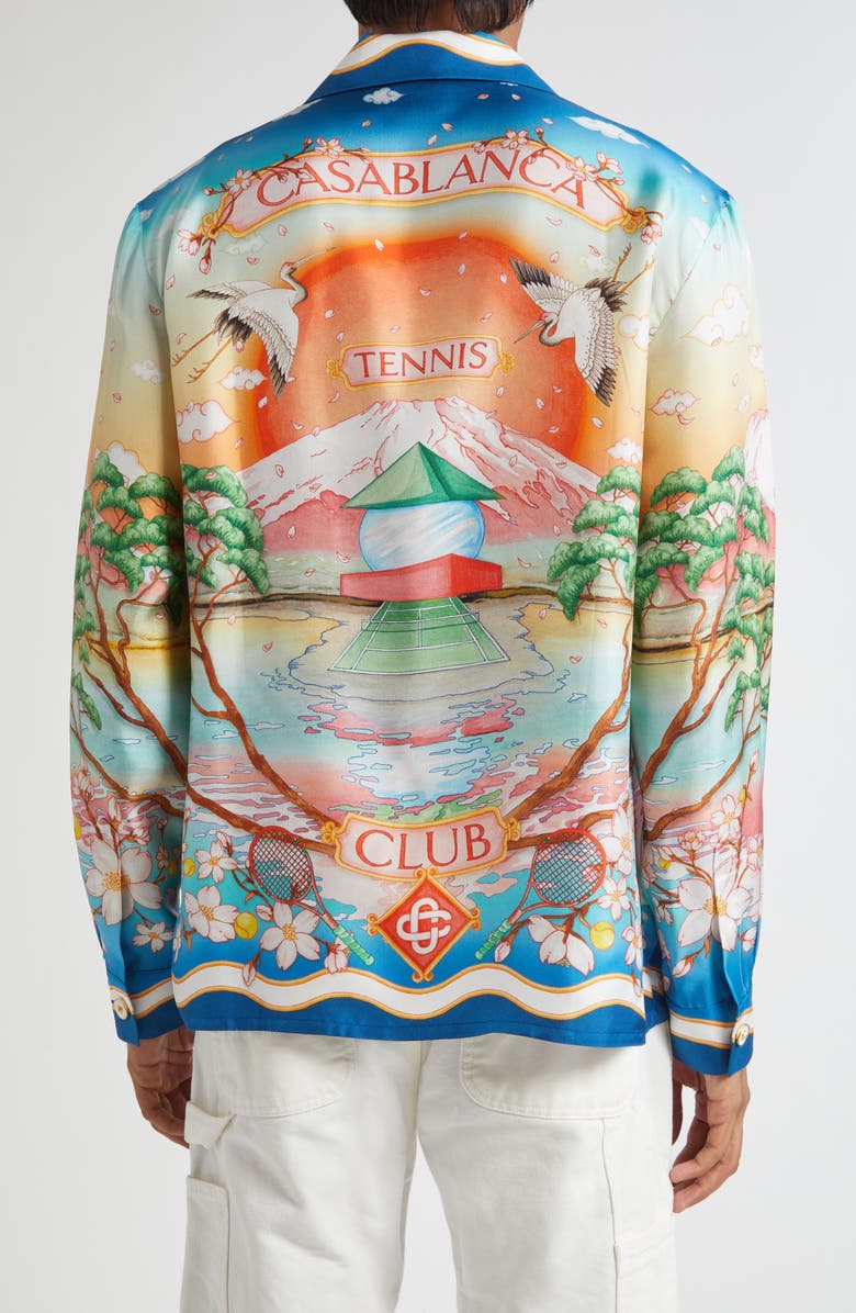 Casablanca Tennis Club Long Sleeve Silk Camp Shirt, Alternate, color, Tennis Club