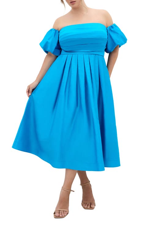Rosalee Off the Shoulder Cotton Midi Dress (Plus)