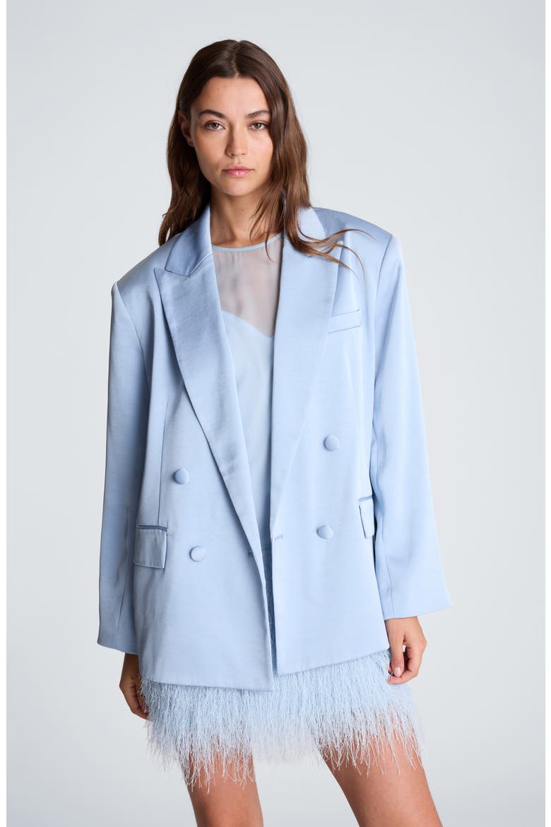 Double Breasted Satin Boyfriend Blazer, Alternate, color, SERENE BLUE