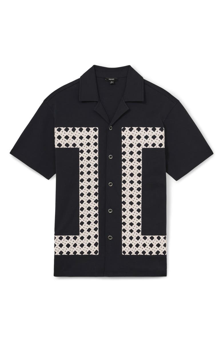 Reiss Cadore Overlay Detail Camp Shirt, Alternate, color, Navy