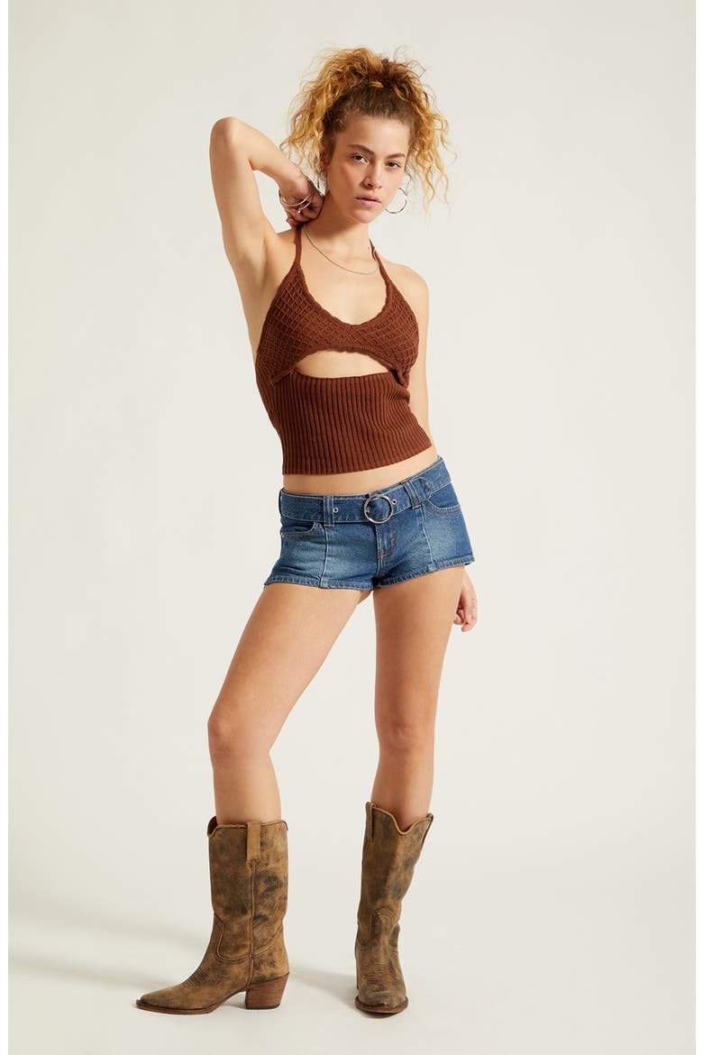Serafina Knit Halter Neck Crop Tank, Alternate, color, BROWN