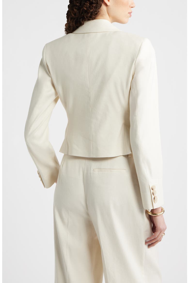 Crop One-Button Linen Blend Blazer, Alternate, color, IVORY BIRCH