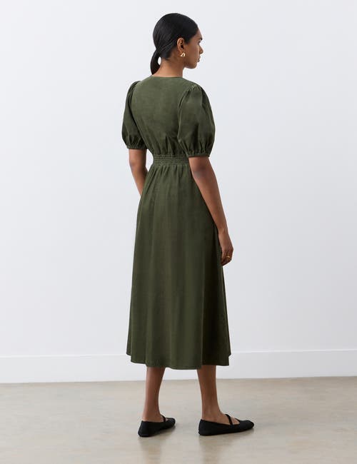 Finery London Arlow Short Sleeve Corduroy Midi Dress In Brown