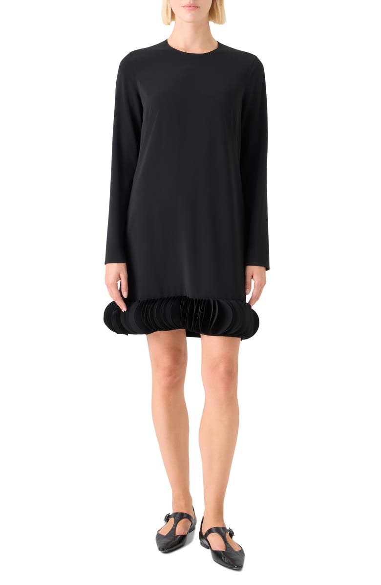 Akris punto Long Sleeve Shift Dress with 3D Hem, Main, color, Black