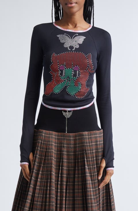 Tiny Crystal Fitted Jersey Top