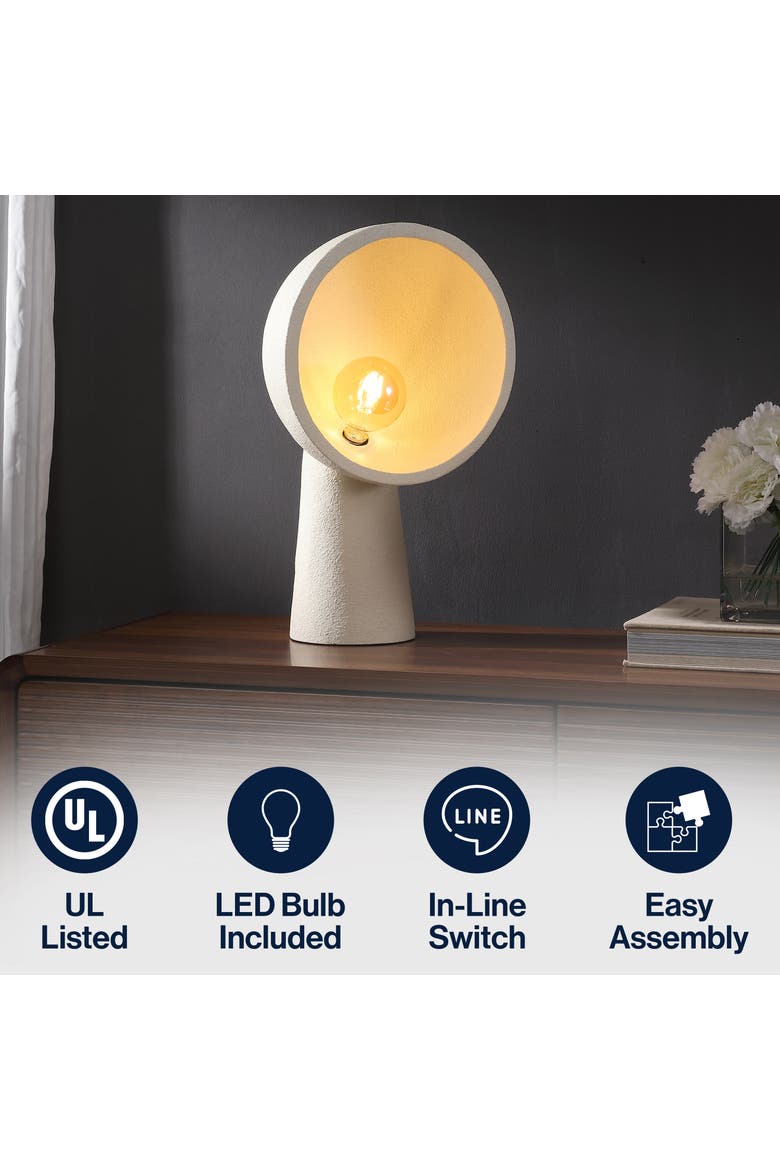 Claude 17.5" Contemporary Minimalist Resin Half-Globe Column LED Table Lamp, Alternate, color, Cream