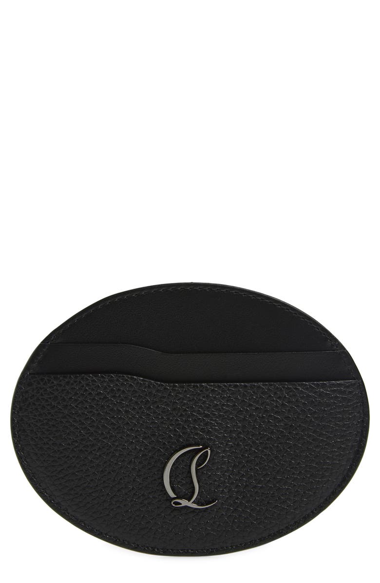 Christian Louboutin Mooncrest Galet Leather Oval Card Case, Main, color, Black