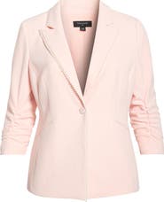 Tahari ASL Faux Pearl Detail Ruched Sleeve Blazer