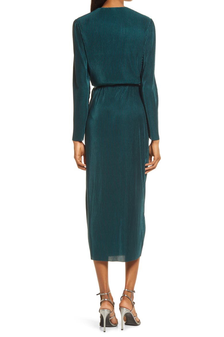 Plissè Long Sleeve Wrap Midi Dress, Alternate, color, DARK TEAL