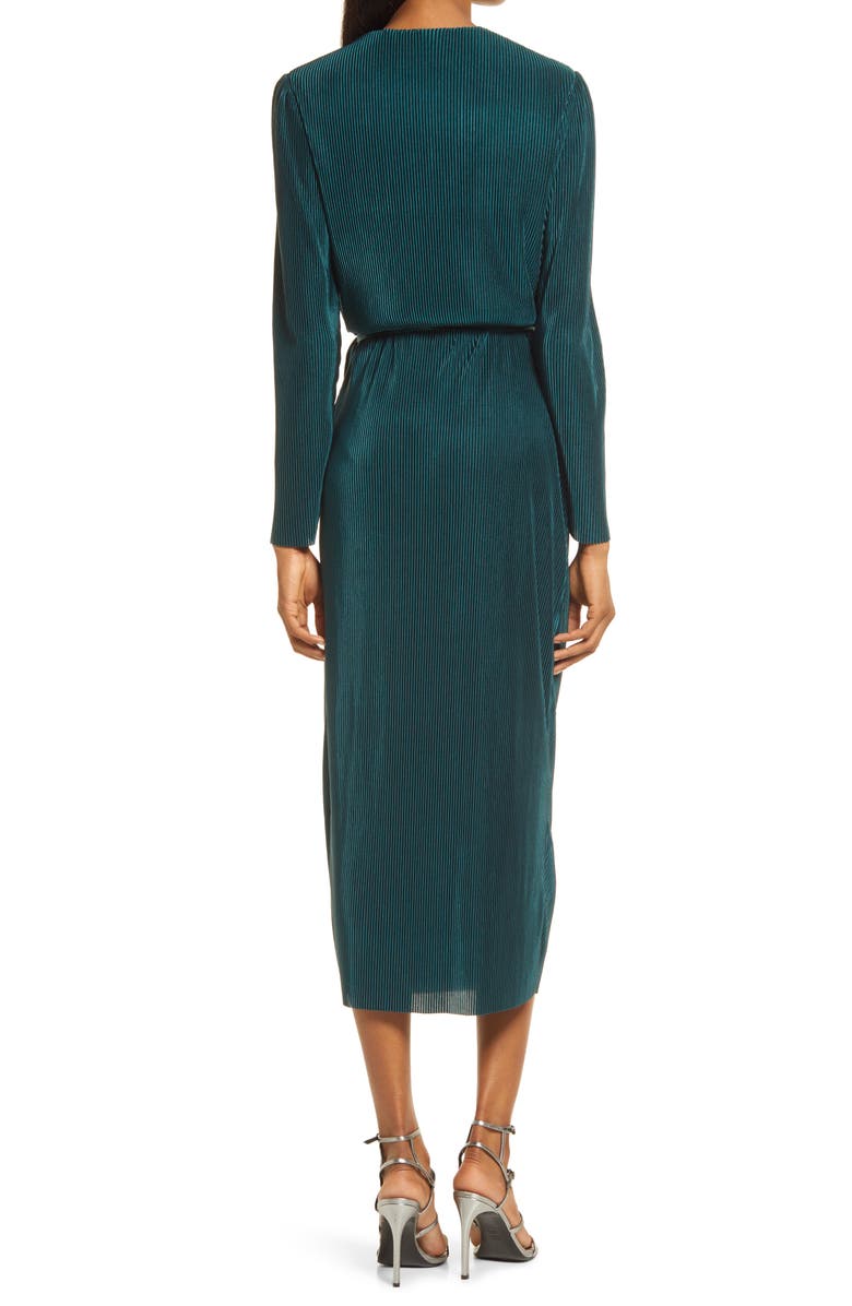 Charles Henry Plissè Long Sleeve Wrap Midi Dress, Alternate, color,