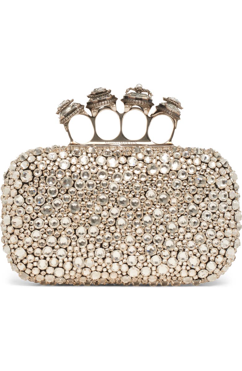 McQueen Spider Crystal Knuckle Box Clutch, Main, color, Silver/ Silver