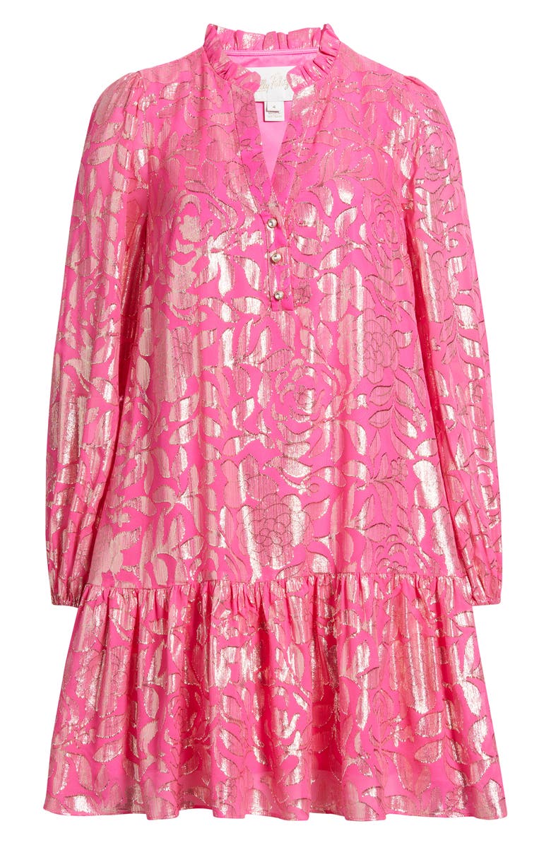 Lilly Pulitzer<sup>®</sup> Evaline Long Sleeve Silk Blend Drop Waist Dress, Alternate, color, Sun Shell Pink Floral